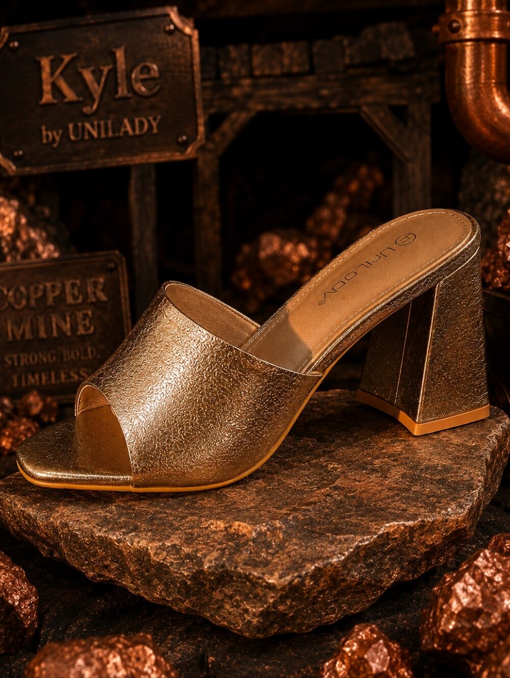 Unilady “Kyle” Copper Foil Metallic Mule Block Heel Slides – Women’s Sz 11-NIB